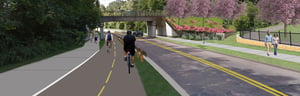 Artist rendering of cycling and walking paths along road