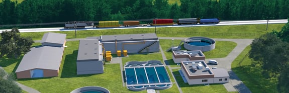 Aerial view of wastewater treatment plant