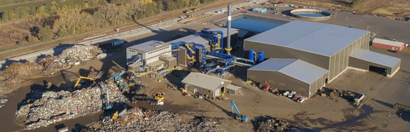 Aerial view of an industrial shredder and recycling yard